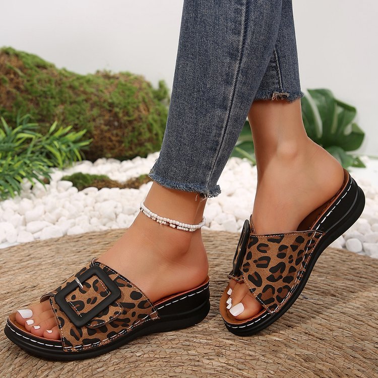 Suede Leopard Wedge Sandals