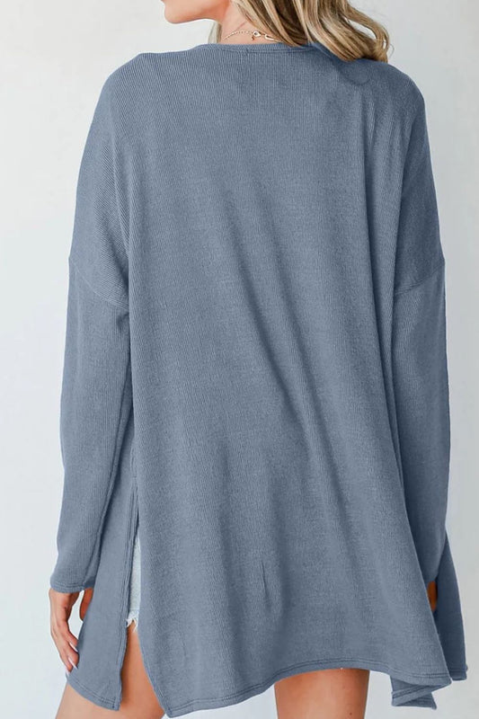 Slit Open Front Long Sleeve Cover Up