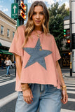 Studded Star Round Neck Short Sleeve T-Shirt