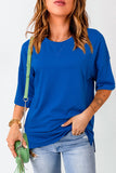 Slit Round Neck Half Sleeve T-Shirt