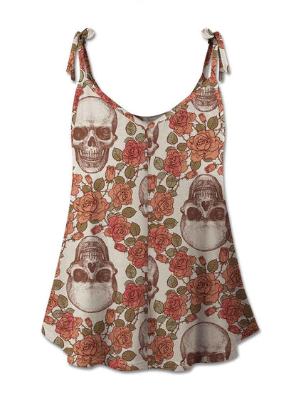 FAM-FAM Skull Scoop Neck Tie Shoulder Cami