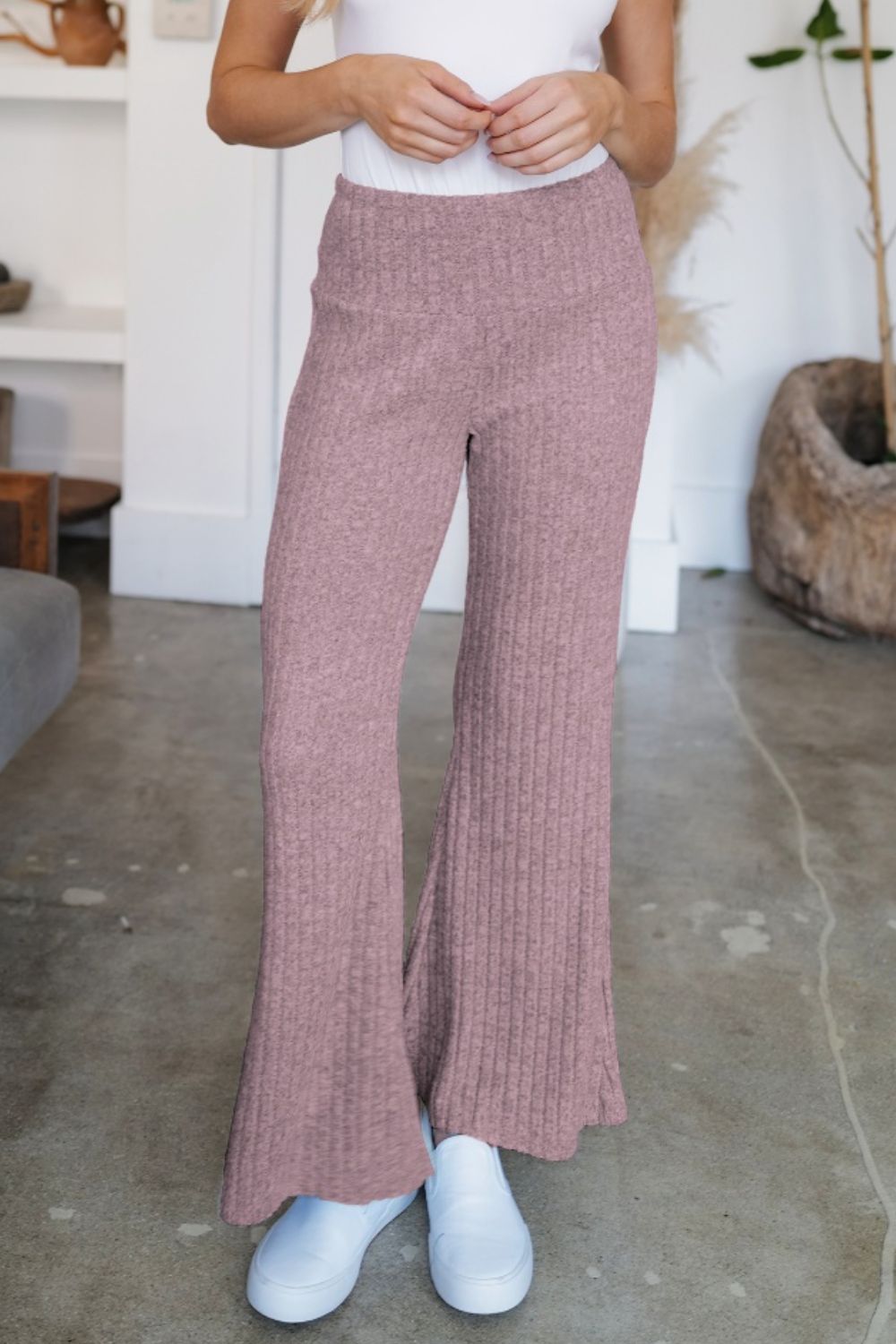 Ribbed High Waist Flare Pants