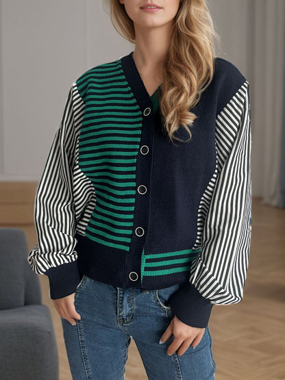 Striped Button Down Long Sleeve Cardigan