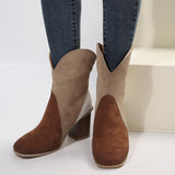 Suede Square Toe Block Heel Boots