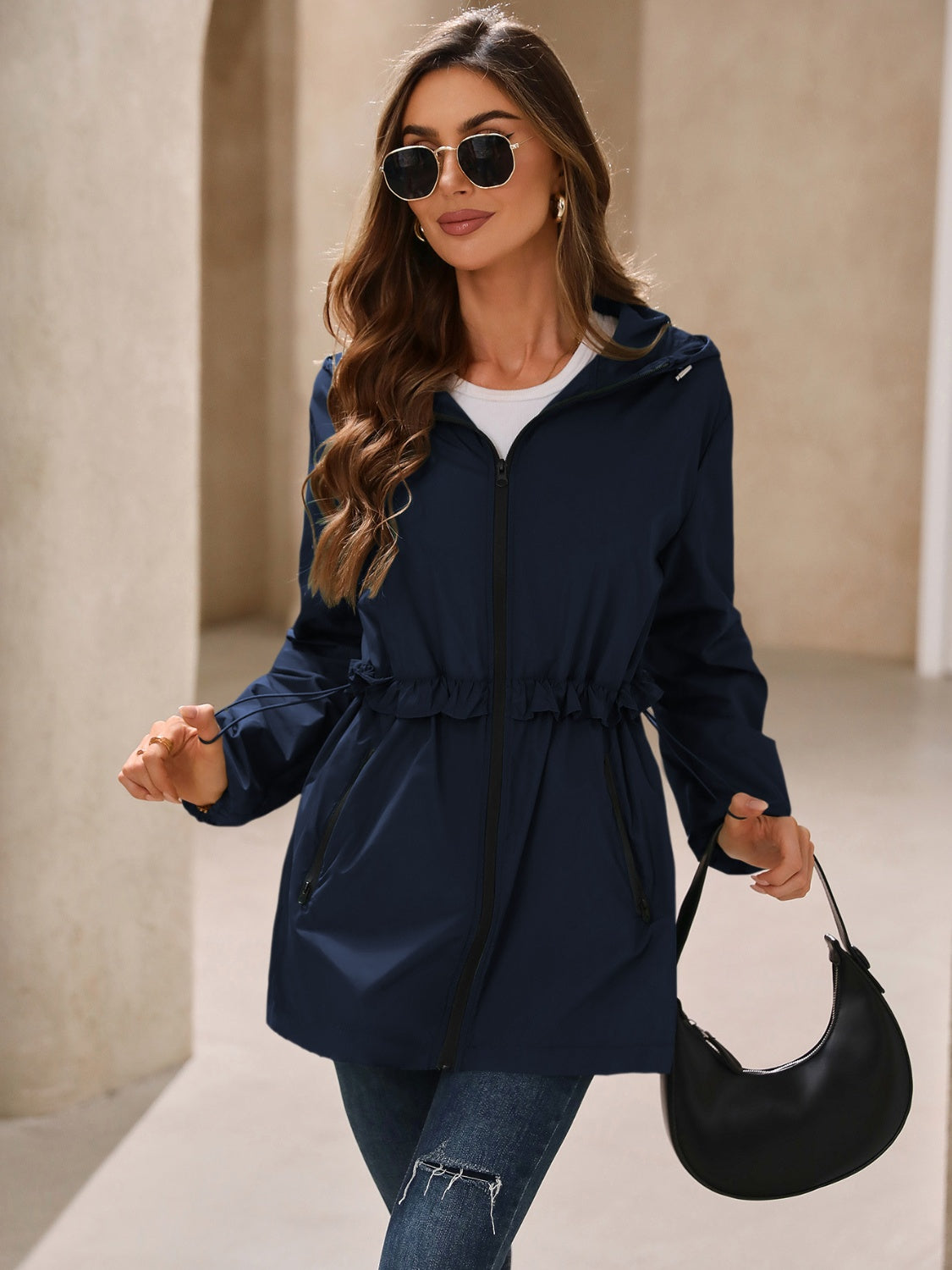 Zip Up Long Sleeve Hooded Jacket