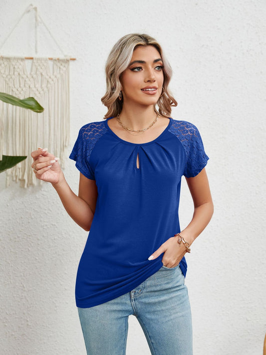 Lace Detail Round Neck Short Sleeve T-Shirt