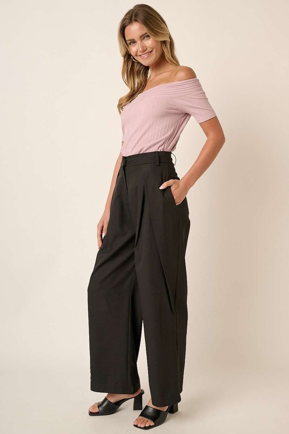 Mittoshop Deep Pleated High Waisted Wide Leg Pants