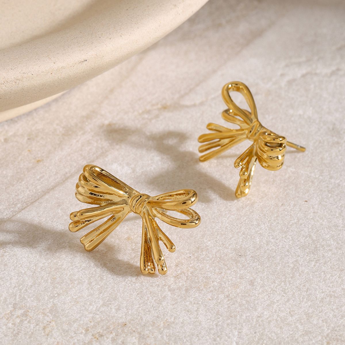 16K Gold-Plated Stainless Steel Bow Earrings