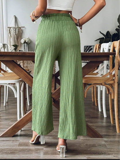 Pocketed Elastic Waist Wide Leg Pants