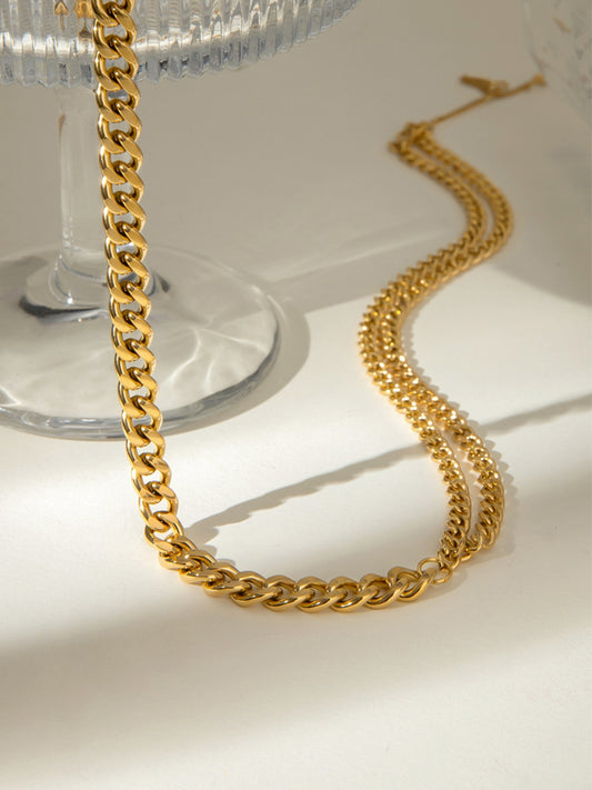 18K Gold-Plated Stainless Steel Double-Layered Necklace