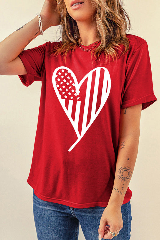 Heart Round Neck Short Sleeve T-Shirt