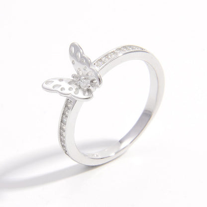 925 Sterling Silver Inlaid Zircon Butterfly Ring