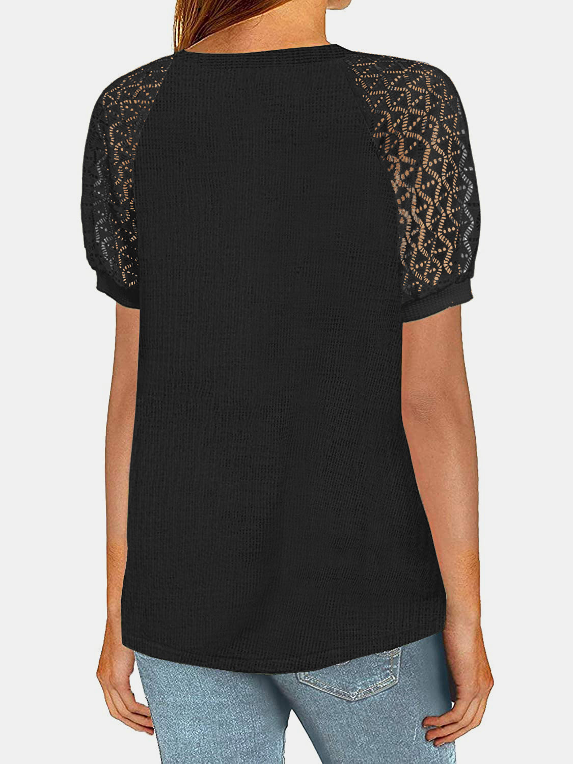 Lace Detail Round Neck Half Sleeve T-Shirt