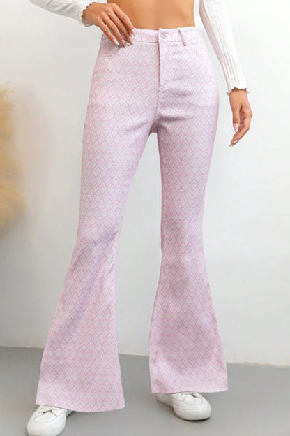 Printed High Waist Flare Pants with Pockets