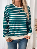 Perfee Striped Contrast Round Neck Long Sleeve Sweatshirt