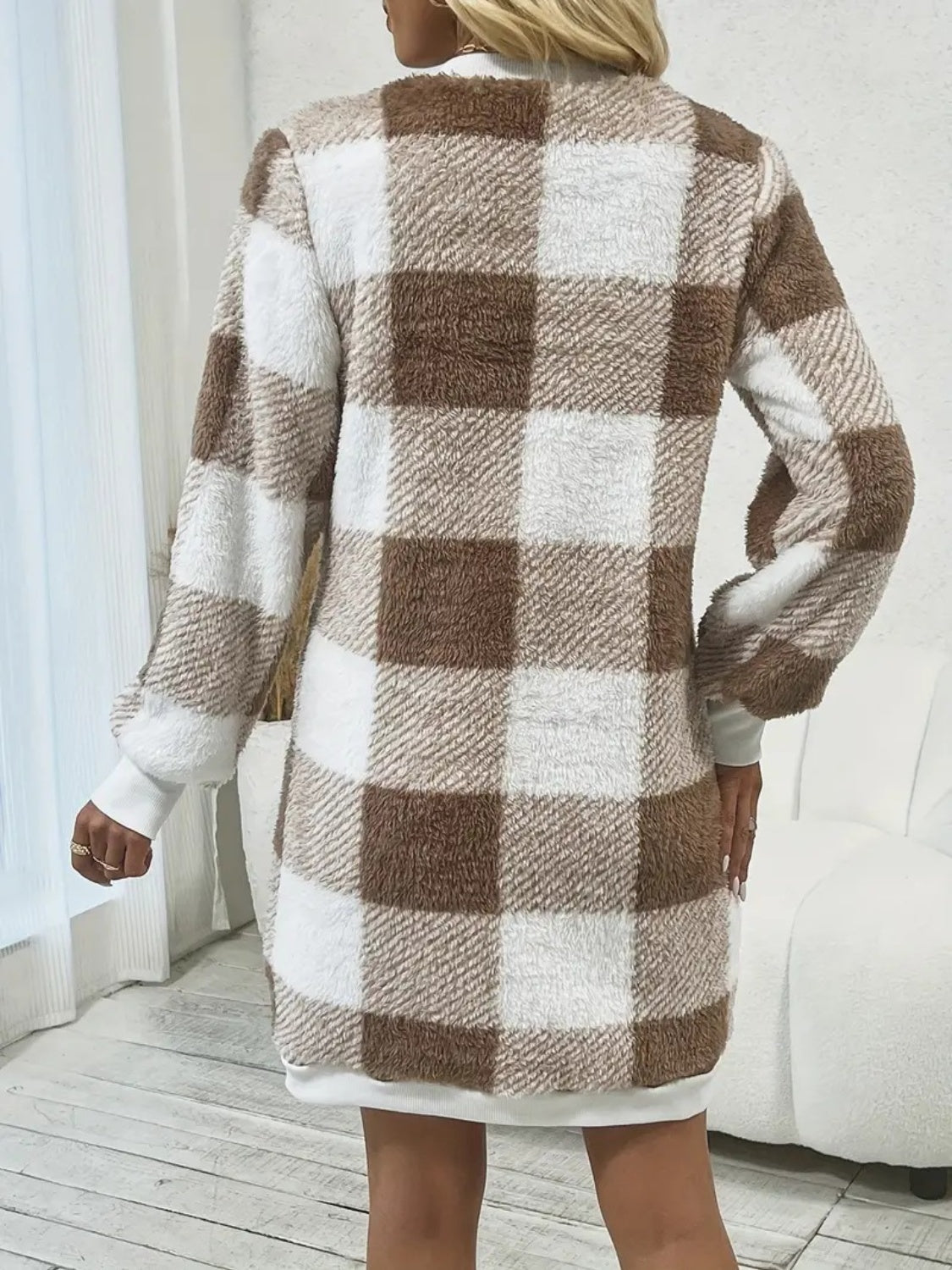 Plaid V-Neck Long Sleeve Dress