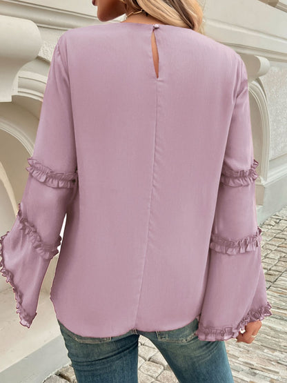 Devine Frill Round Neck Long Sleeve Top