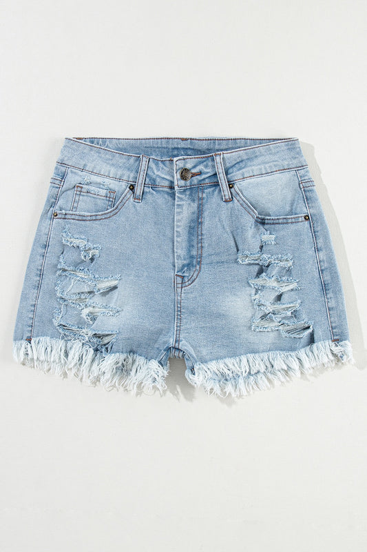 Distressed Raw Hem Denim Shorts