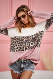 BiBi Leopard Color Block Long Sleeve T-Shirt