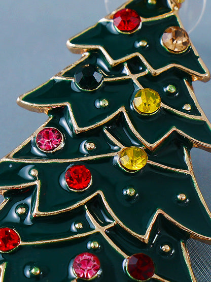 Alloy Inlaid Rhinestone Christmas Tree Earrings