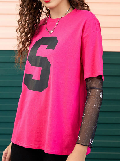 Letter Graphic Round Neck Half Sleeve T-Shirt