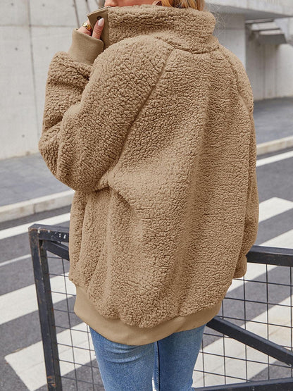 Full Size Teddy Snap Down Long Sleeve Jacket