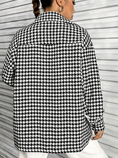 Houndstooth Button Down Long Sleeve Shacket