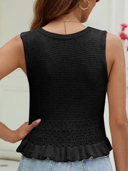 Openwork Round Neck Sweater Vest