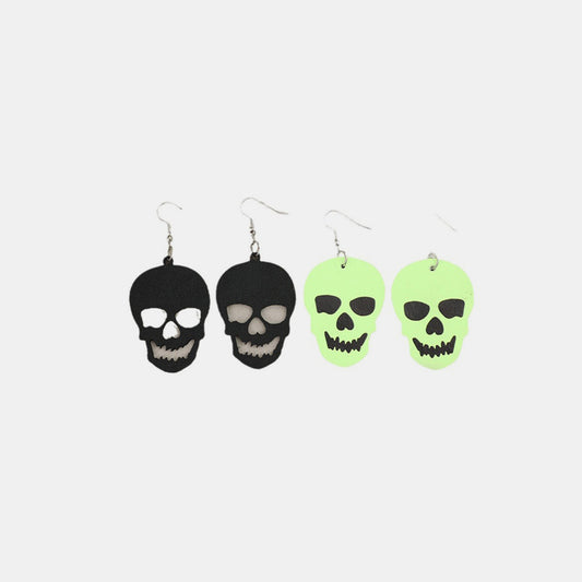 2 Piece PU Leather Skull Dangle Earrings