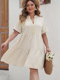 Plus Size Lace Detail Notched Short Sleeve Dress