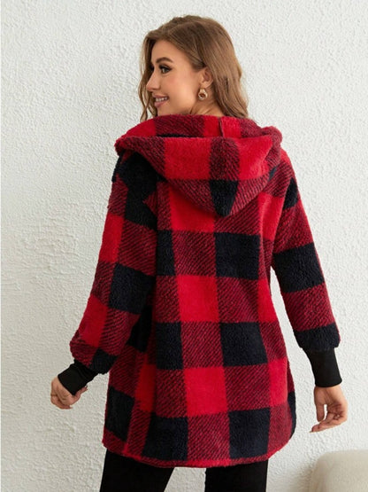 Plaid Long Sleeve Hooded Coat