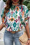 Printed Mock Neck Half Sleeve Blouse