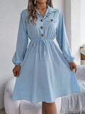 Collared Neck Long Sleeve Dress with Pockets