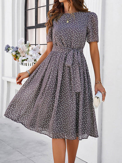 Printed Round Neck Short Sleeve Dress