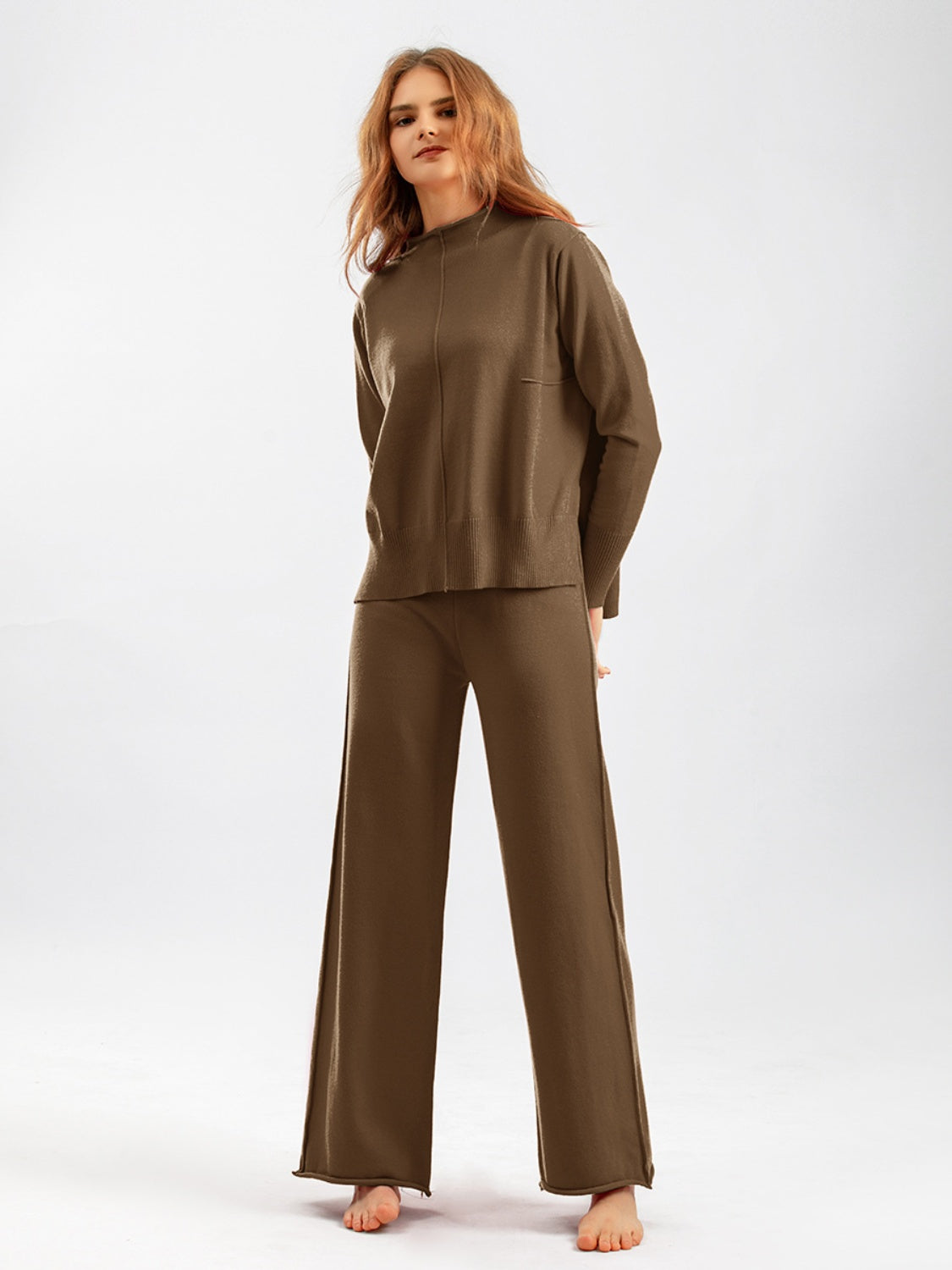 Basic Bae Mock Neck Long Sleeve Top and Pants Sweater Set