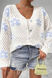 Flower Hollowed Out Button Down Long Sleeve Cardigan