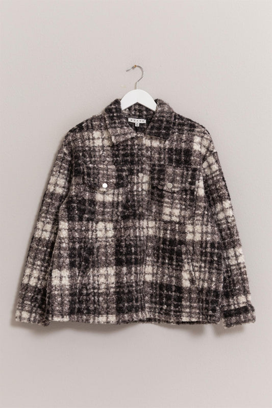 HYFVE Plaid Button Up Boucle Jacket