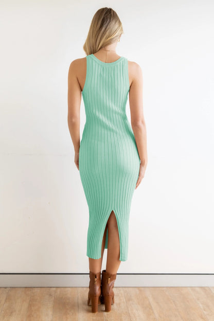 Slit Ribbed Round Neck Sleeveless Dress