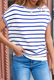 Striped Round Neck Cap Sleeve Knit Top