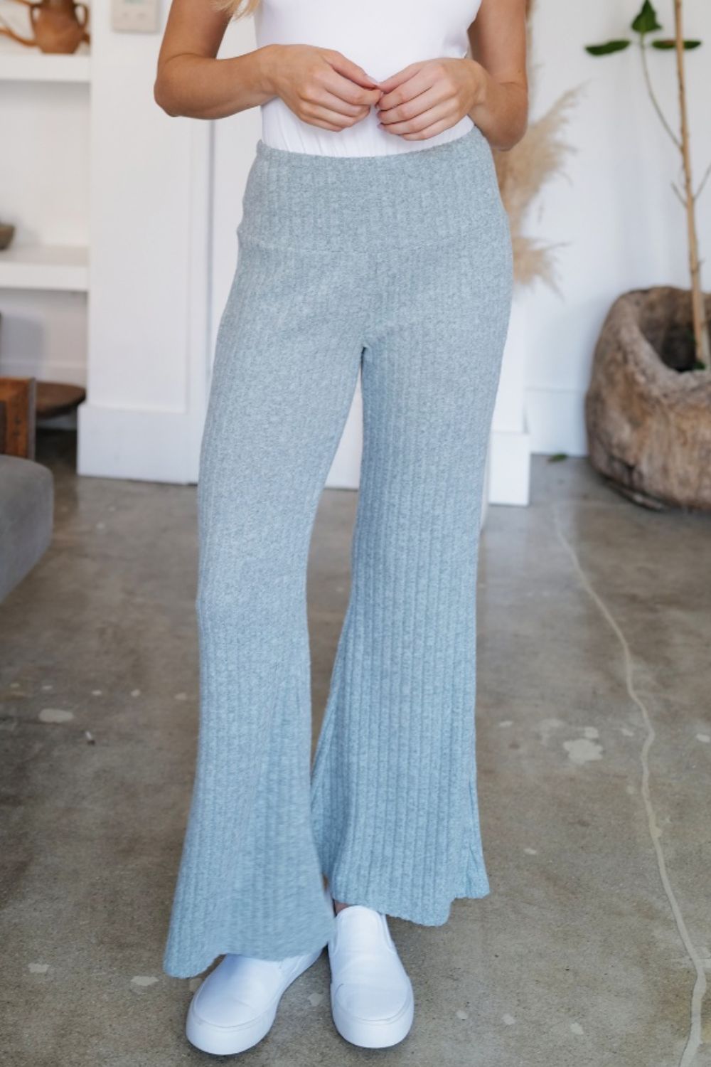 Ribbed High Waist Flare Pants