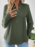 Perfee Textured Notched Long Sleeve Blouse