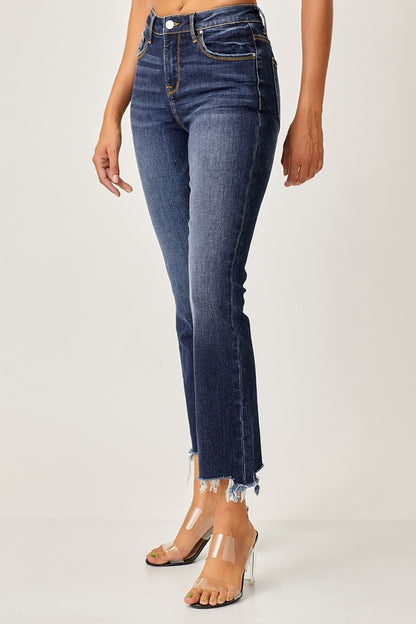 Risen Full Size Frayed Hem Cropped Straight Jeans