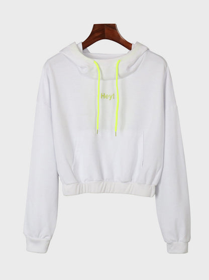 Perfee Drawstring Letter Long Sleeve Hoodie