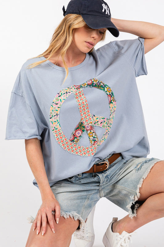 SAGE + FIG Peace Sign Round Neck Half Sleeve T-Shirt