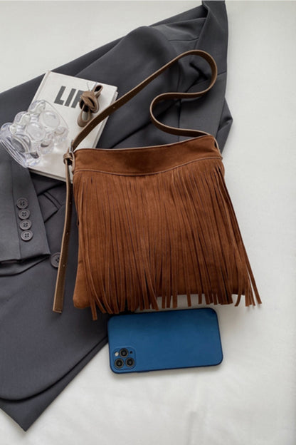 Suede Fringe Adjustable Strap Shoulder Bag