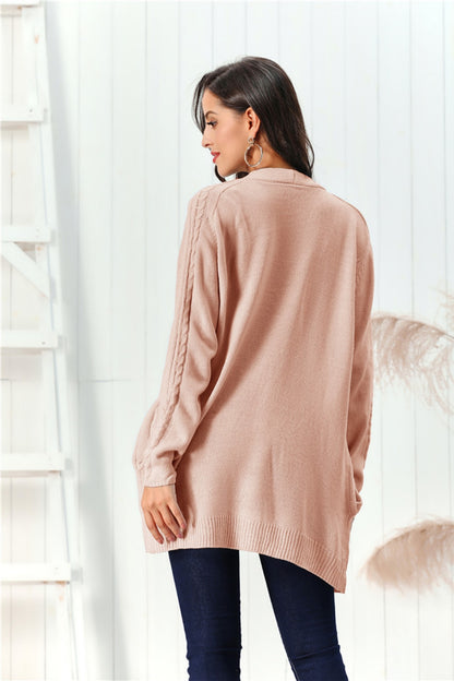 Cable-Knit Open Front Long Sleeve Cardigan