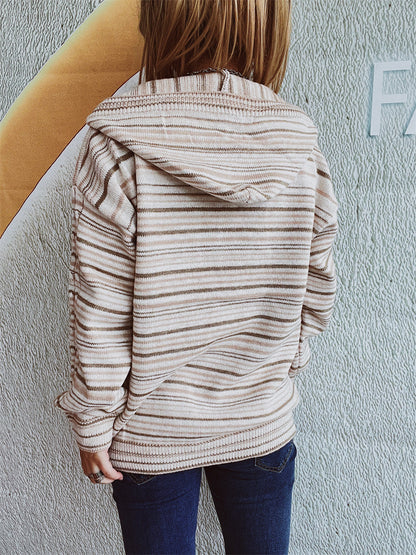 Striped Long Sleeve Hooded Sweater