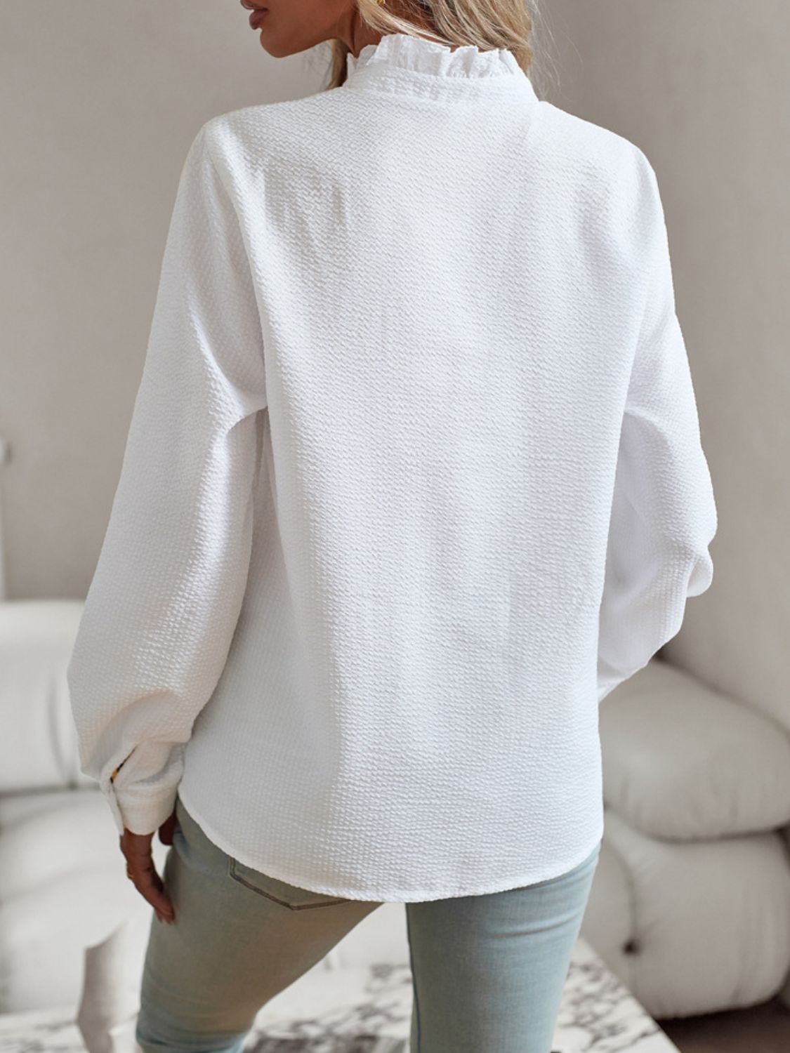 Ruffle Trim Long Sleeve Shirt