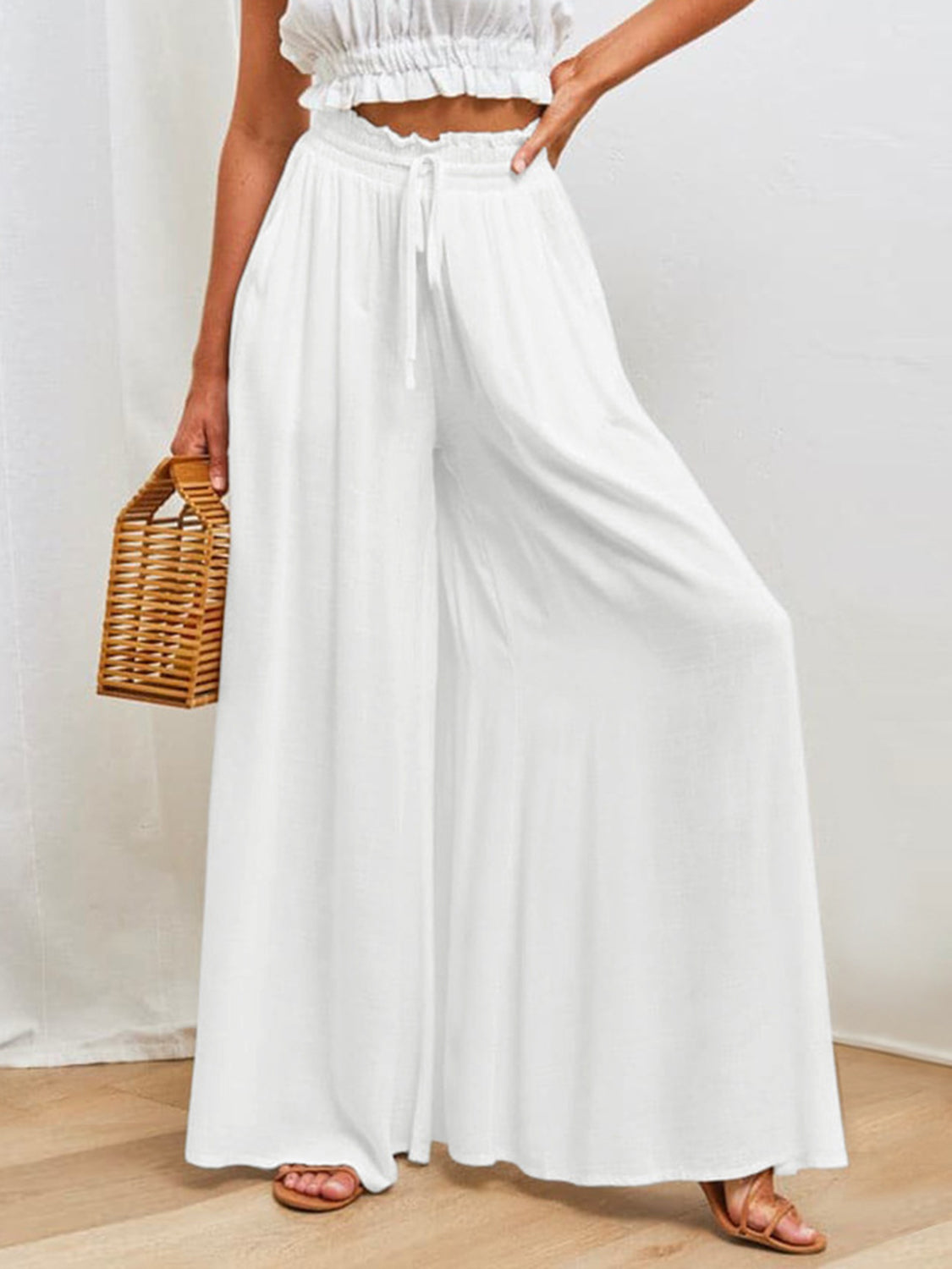 Drawstring Wide Leg Pants with Pockets