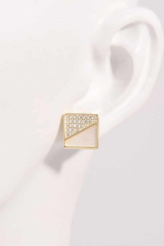 925 Sterling Silver Zircon Square Shape Earrings